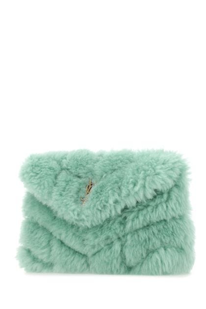 Sea green shearling small Puffer pouch