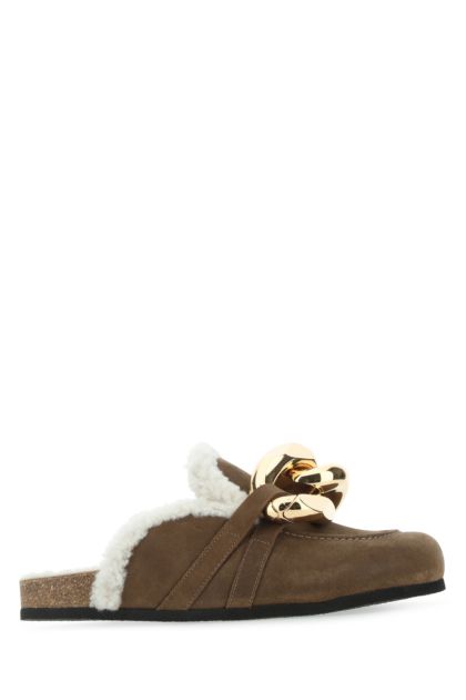 Brown suede Chain slippers 