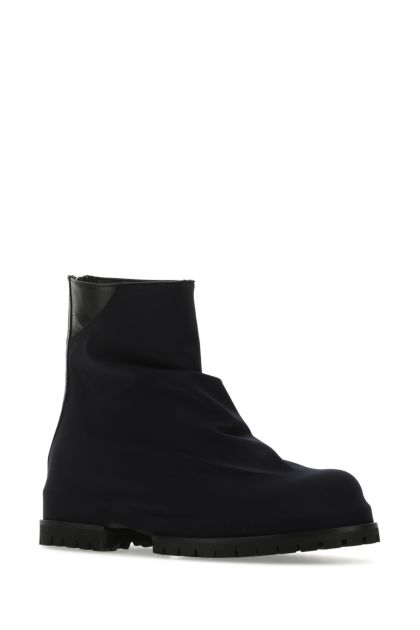 Black leather and fabric ankle boots