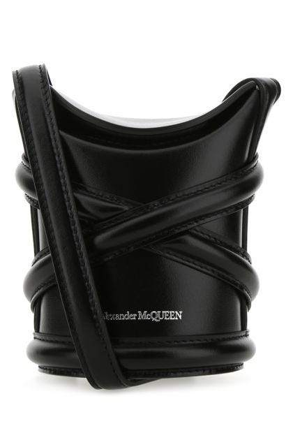Black leather mini The Curve bucket bag 