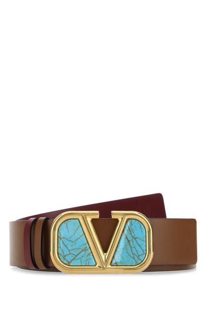 Brown leather reversible VLogo belt