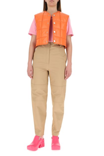 Orange nappa leather padded vest