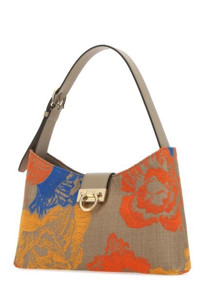 Embroidered lino Trifoglio shoulder bag 