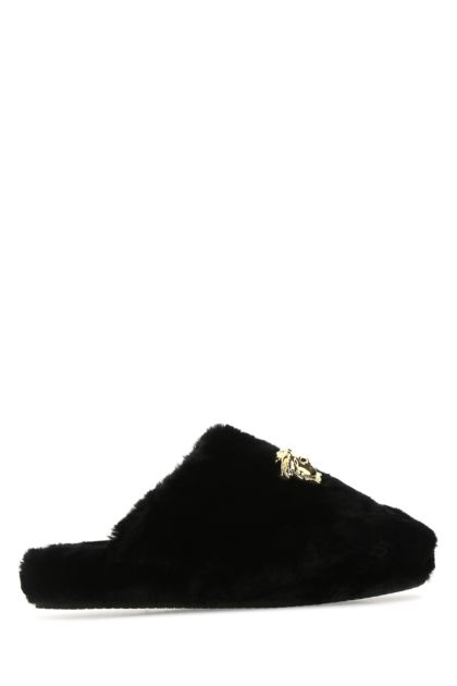 Black eco fur slippers