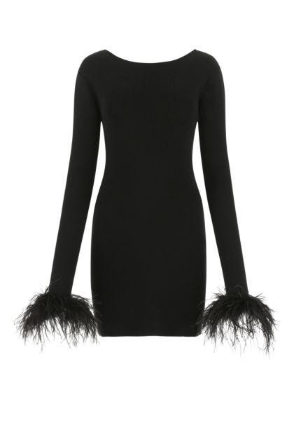 Black stretch cotton blend mini dress