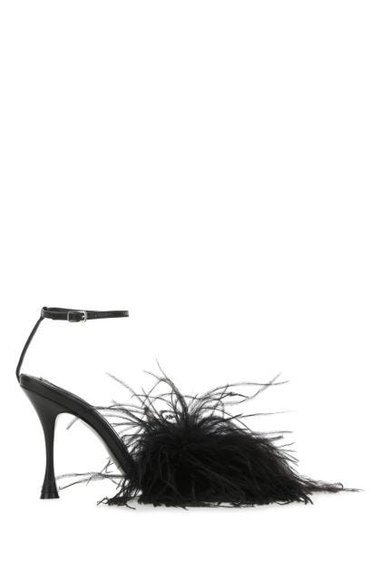 Black nappa leather and feathers Lux sandals