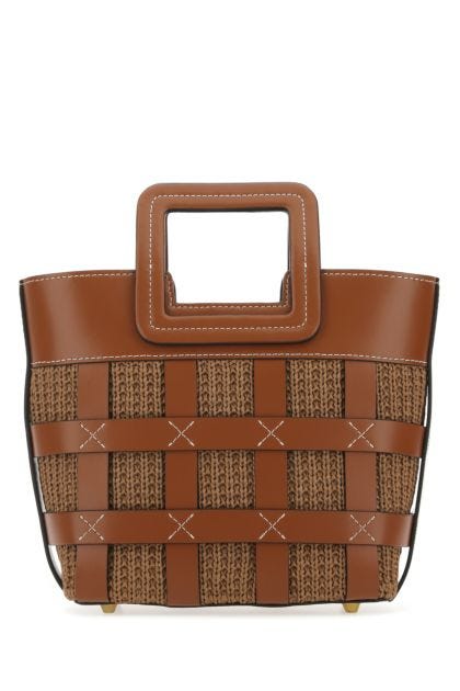 Brown leather and raffia mini Shirley shopping bag