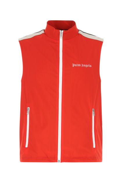 Red nylon sleeveless jacket