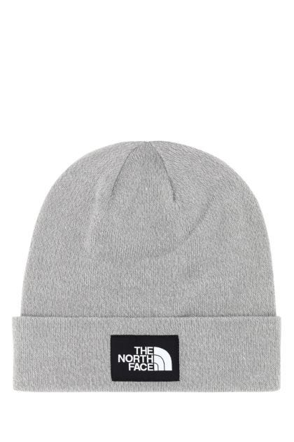 Melange light grey stretch polyester blend beanie hat