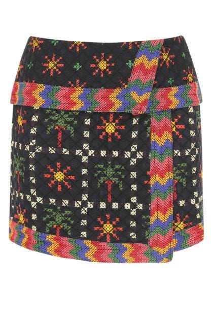 Printed linen blend mini skirt