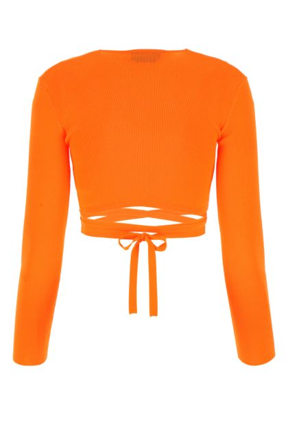 Orange stretch polyester blend cardigan 