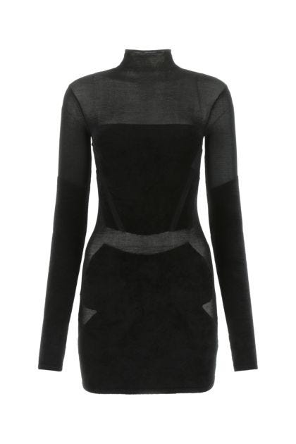 Black stretch viscose blend mini dress 