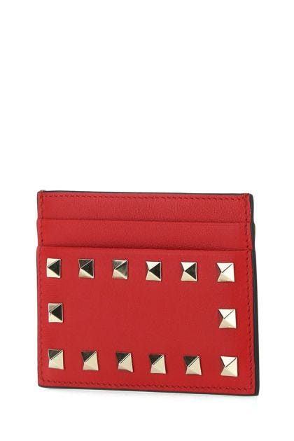 Red leather Rockstud card holder