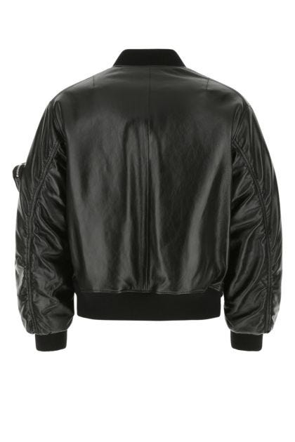 Black leather padded bomber jacket