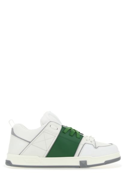 White leather Open Skate sneakers with green band 