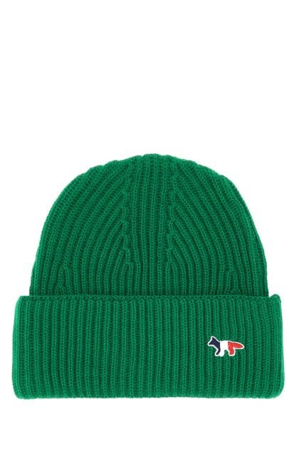 Green wool beanie hat 