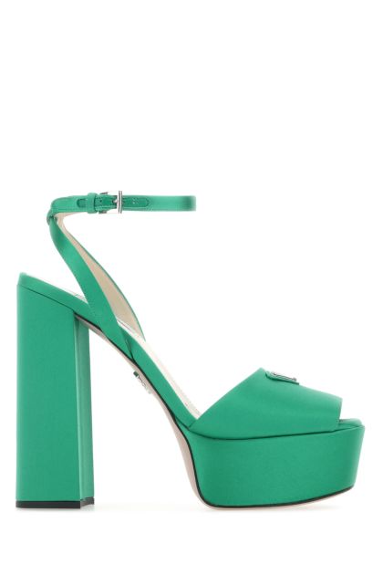 Emerald green satin sandals