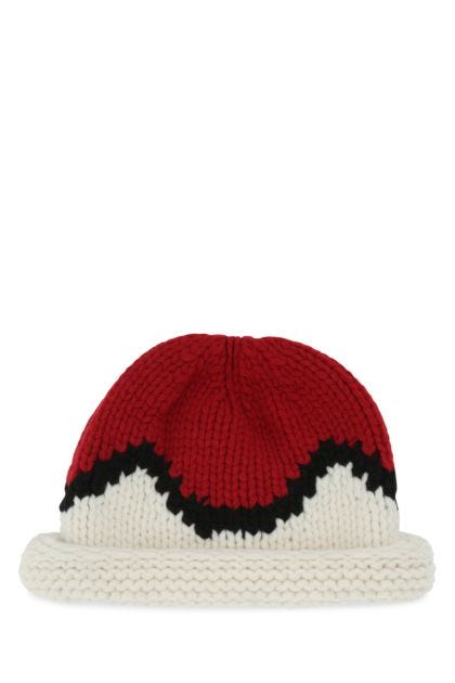 Embroidered wool beanie hat