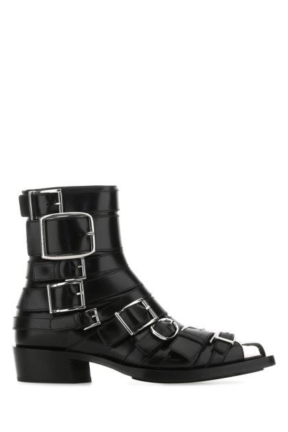 Black leather Punk ankle boots 