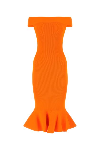 Orange viscose blend off-the-shoulder dress