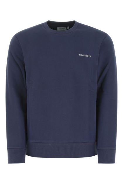 Navy blue cotton Script Embroidery sweatshirt 