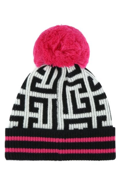 Embroidered wool blend beanie hat 