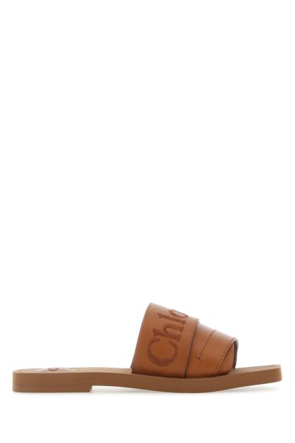 Caramel leather Woody slippers
