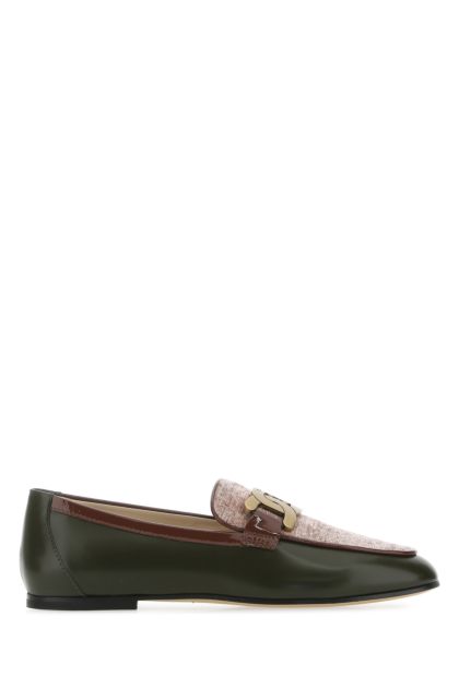 Two-tone leather and fabric loafers 