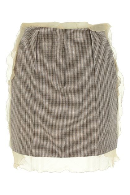 Embroidered stretch wool blend mini skirt