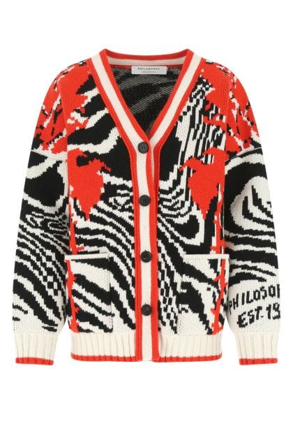 Embroidered wool oversize cardigan