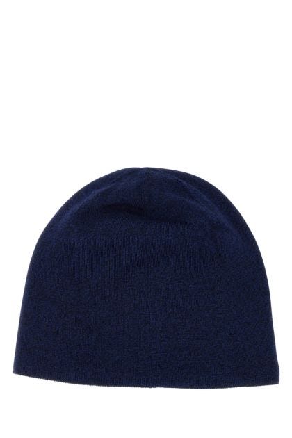 Melange navy blue stretch wool blend beanie hat