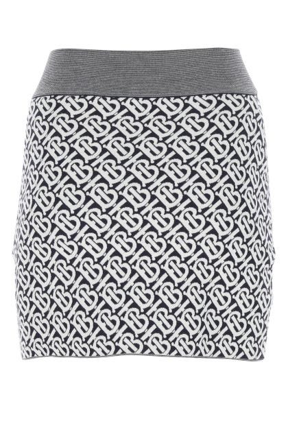 Embroidered stretch wool blend mini skirt