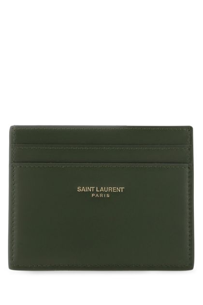 Olive green leather card holder 