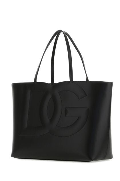 Black leather medium Logo shopping bag
