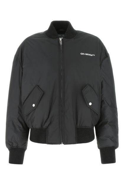 Black polyester padded bomber jacket