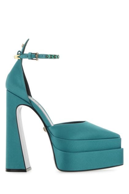 Teal green satin Aevitas Pointy pumps 