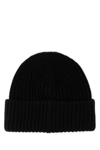 Black wool blend beanie hat 