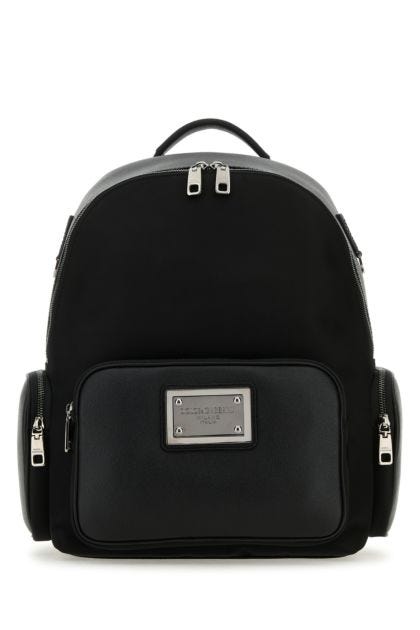 Black fabric and leather backpack