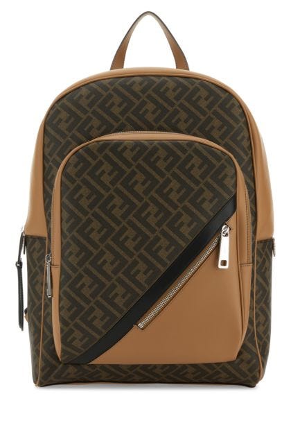 Multicolor cotton blend and leather backpack
