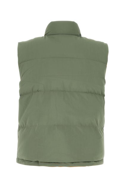 Olive green nylon sleeveless down jacket