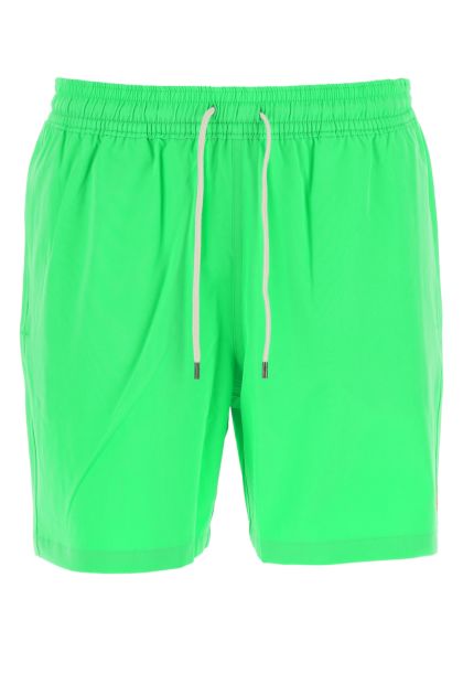 Fluo green stretch polyester swimming shorts 