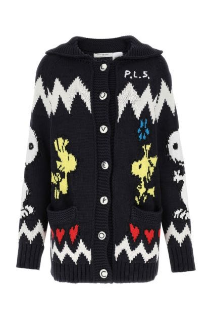 Embroidered cotton blend oversize cardigan 