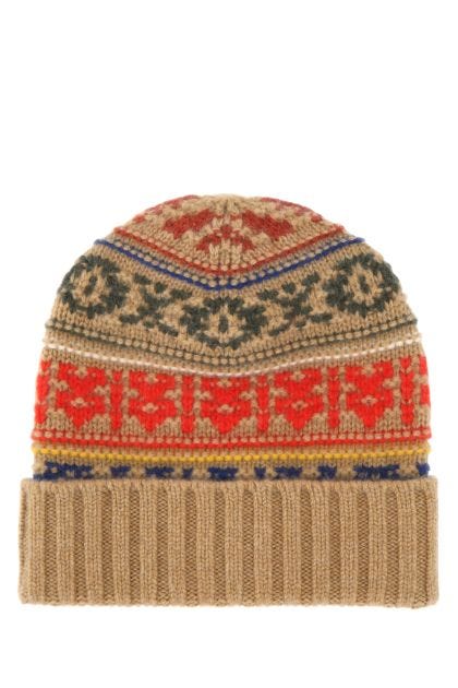 Embroidered cashmere Bernina beanie hat 