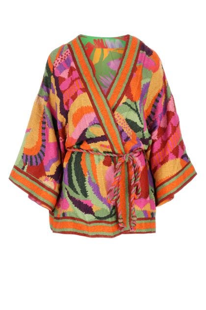 Multicolor satin kimono