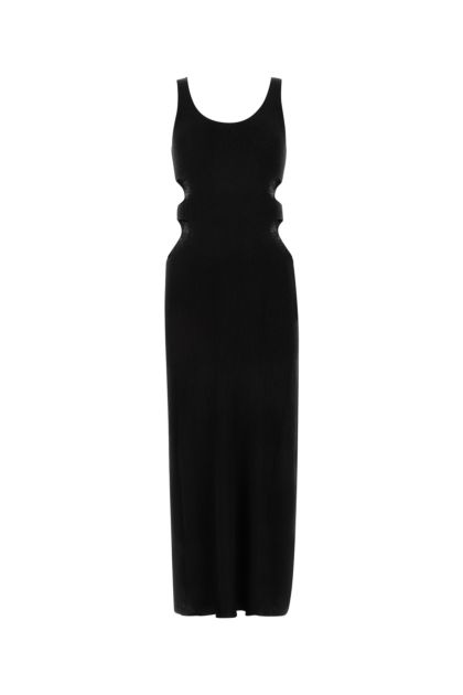 Black silk blend long-cut dress