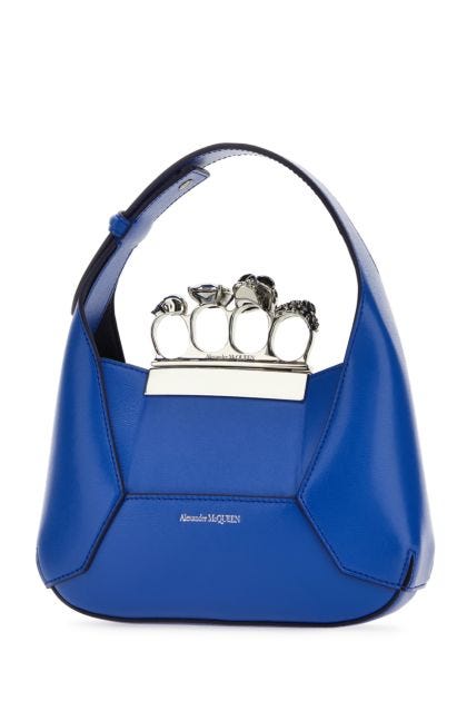 Blue leather mini Jewelled Hobo handbag