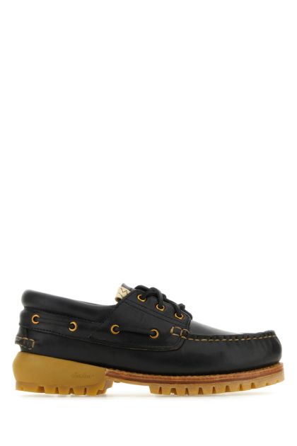 Navy blue leather lace-up shoes
