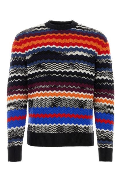 Embroidered stretch wool blend sweater