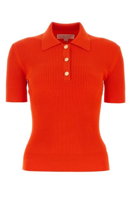 Fluo orange stretch viscose blend polo shirt 