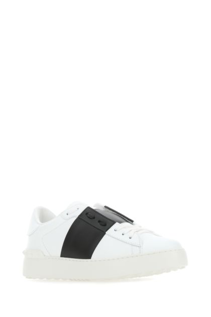 White leather Open sneakers with black band
